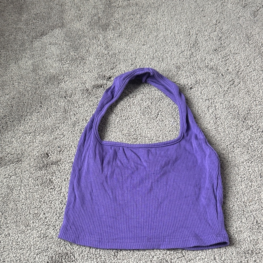 SHEIN Lilac Ribbed Halter Crop Top SIZE XS Sleeveless Stretch Y2K Casual Summer